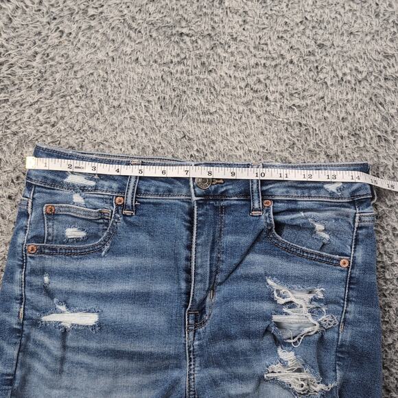 American Eagle Shorts Women 8 Blue Stretch Distressed Hi Rise Shortie Denim - Picture 4 of 8
